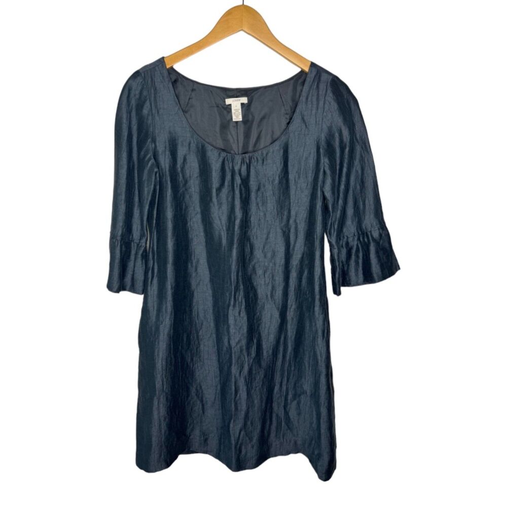 J. Crew linen blend shift dress 3/4 sleeve charcoal size 6